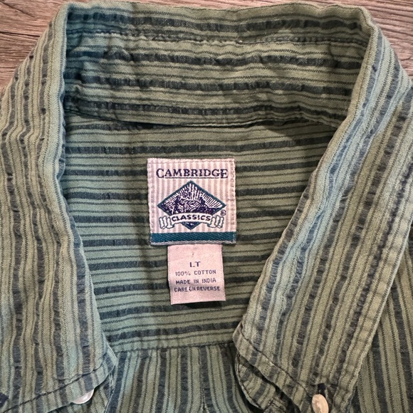 Cambridge brand green pin striped short sleeve button up - Picture 3 of 3